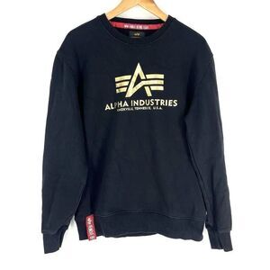 Alpha Industries Crew Neck Sweatshirt Size Medium Mens Black Gold Foil Graphic